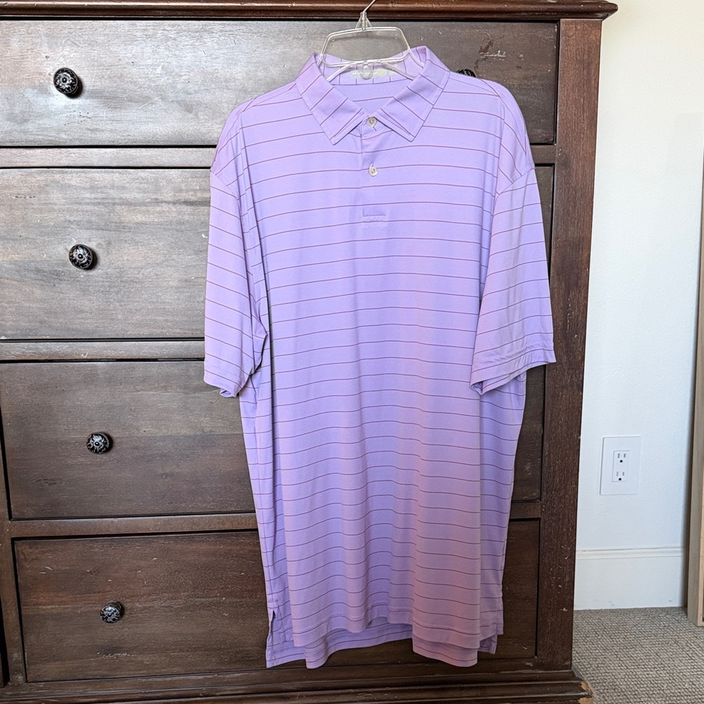 Peter Millar Featherweight Lavender Striped Men's Polo Shirt Size L